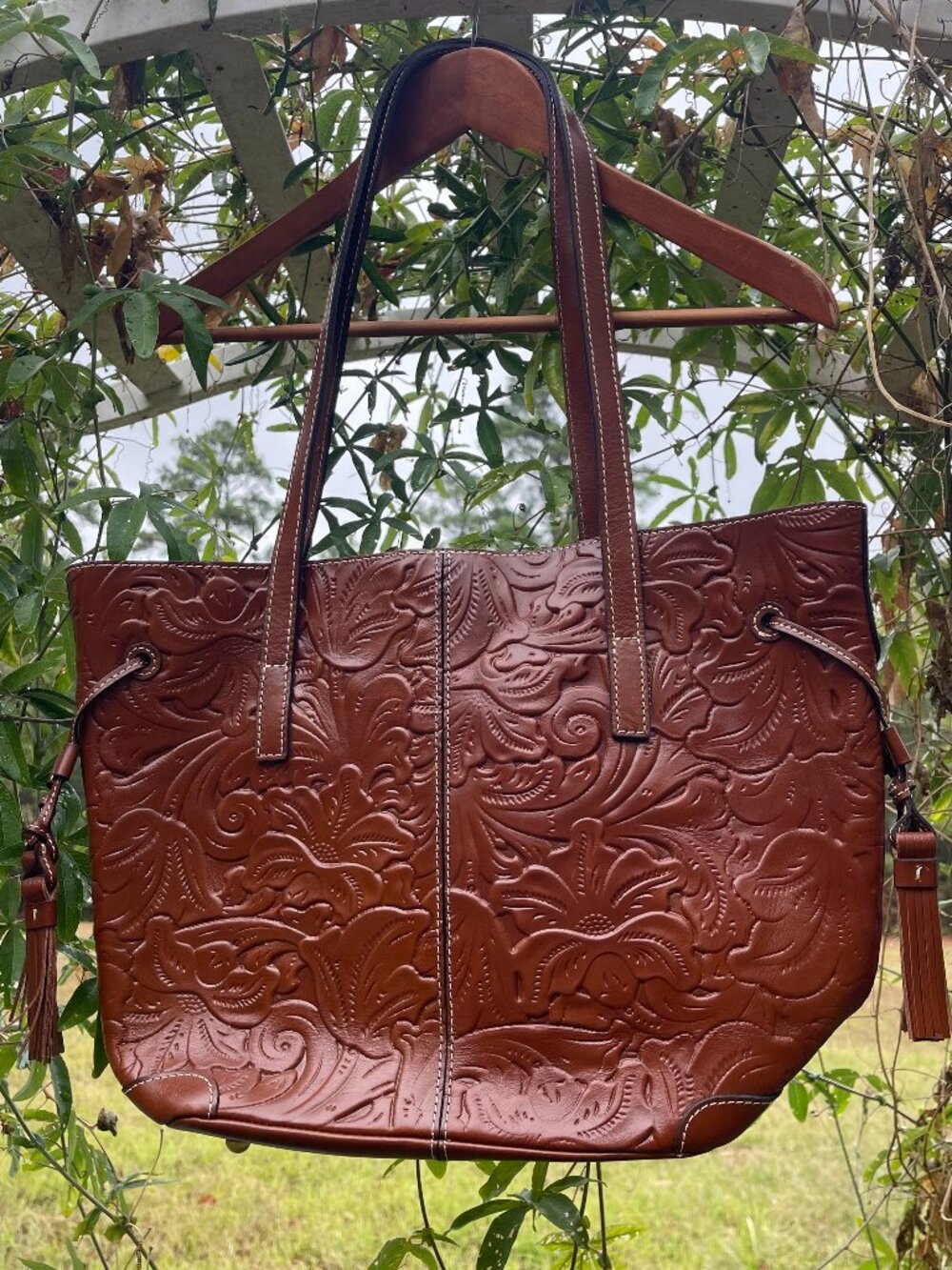 NWT Patricia Nash Florence Tooled Leather ToteBag Brown Luxury Western Artisanal